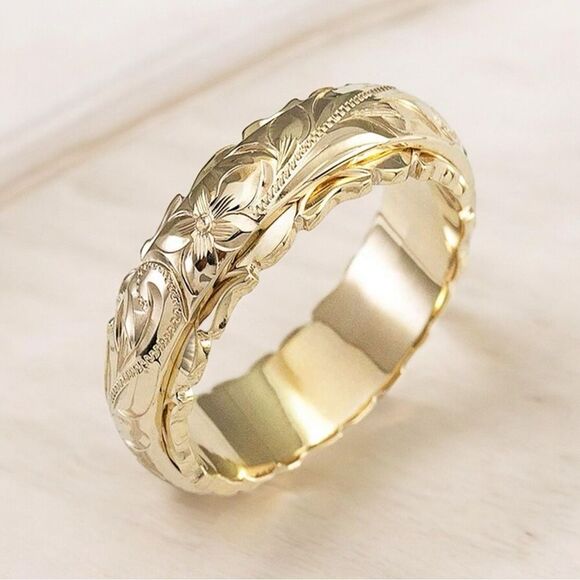 Plumeria Engraved Floral Ring - Picture 1 of 3